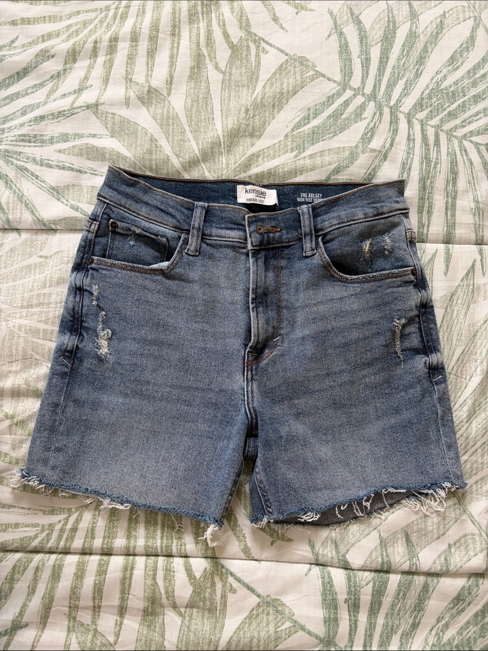 kensie Medium Blue Distressed Denim Shorts